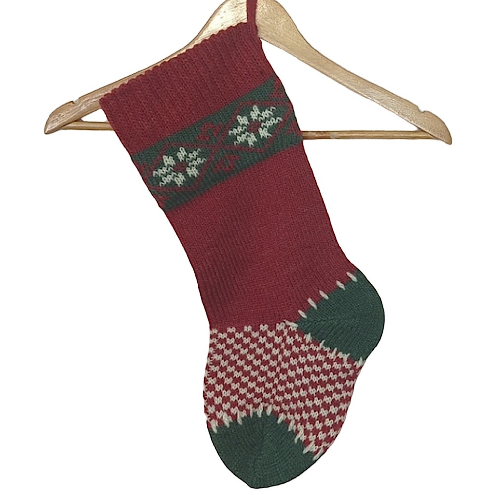 UNBRANDED Wool Christmas Stocking Traditional Style Brick Red Green